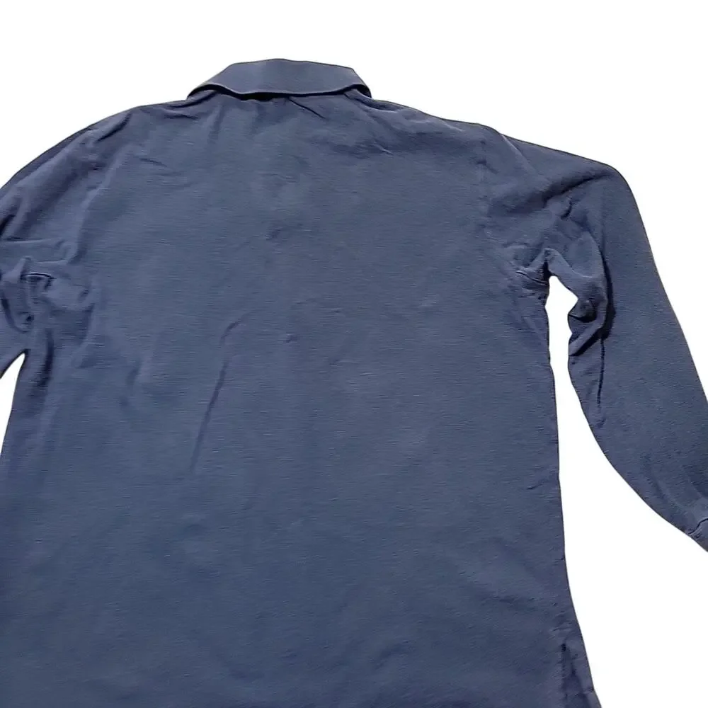 Ralph Lauren Long Sleeve Polo Blue Shirt Mens XL Collar Yellow Logo *READ